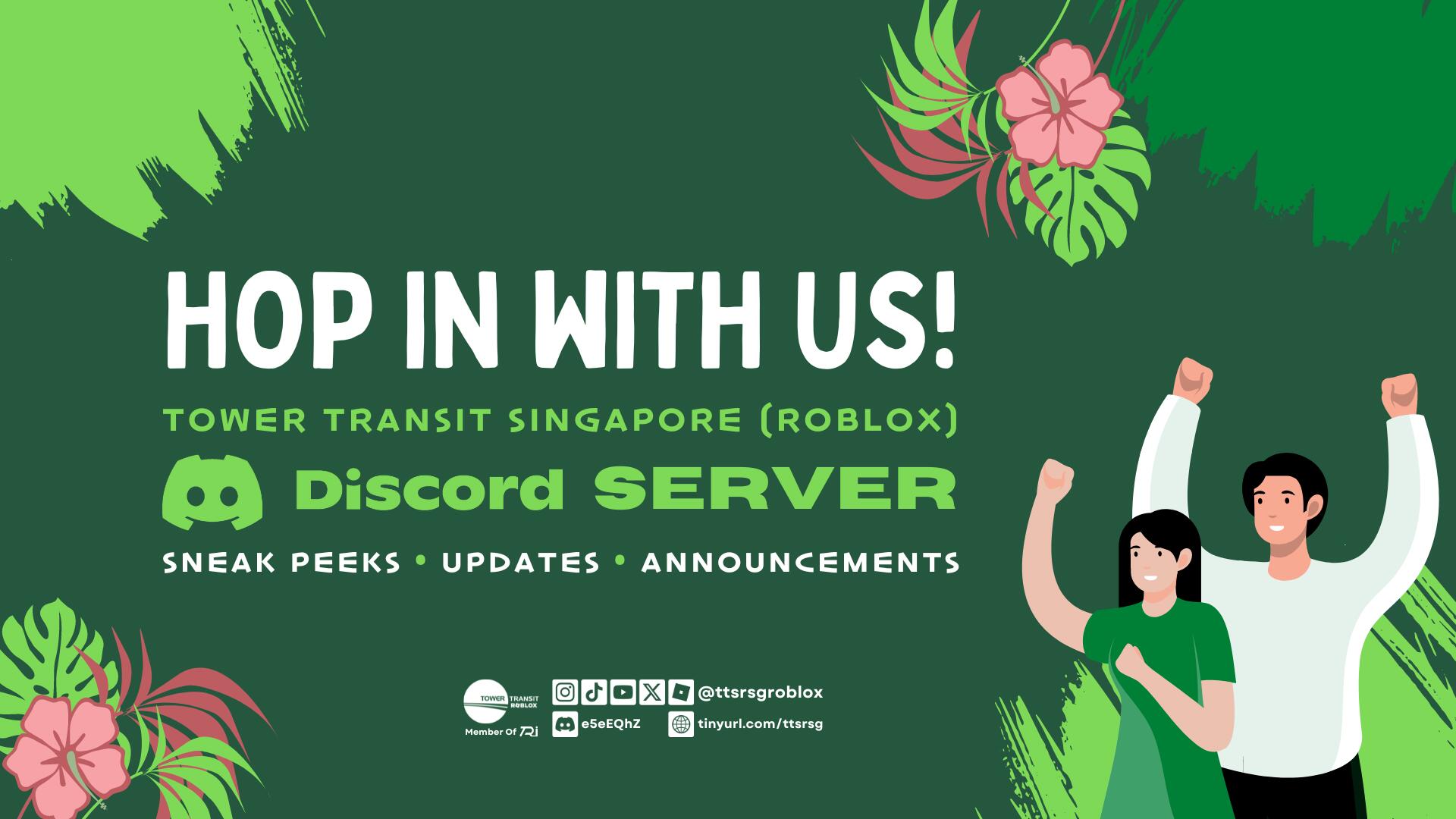 Discovery splash banner for TTSR | Tower Transit Singapore Roblox Discord server