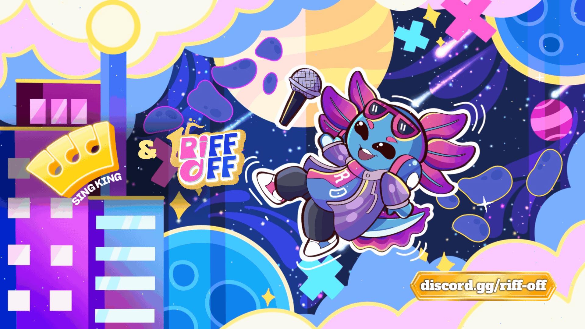 Discovery splash banner for 🎤 Riff-Off | Singing, Games, Daily Events, Community Discord server